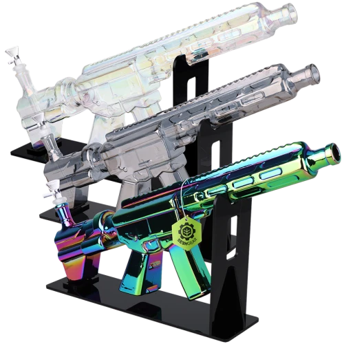 SeshGear M4 Carbine Machine Gun Glass Water Pipe w/ Stand - 20.25" / 14mm F / Colors Vary