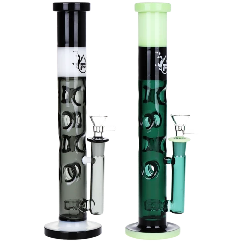 2ct  Pulsar Tri-Tone Holey Straight Tube Glass Water Pipe Bundle - 11.5" / 14mm F / Green/Black, White/Black
