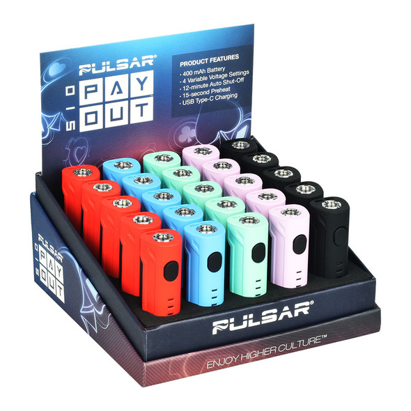 25PC DISP- Pulsar 510 Payout Variable Voltage Battery - 400mAh/Asst Colors