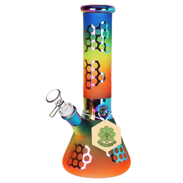 Rainbow Honeycomb Glass Water Pipe - 10" / 14mm F