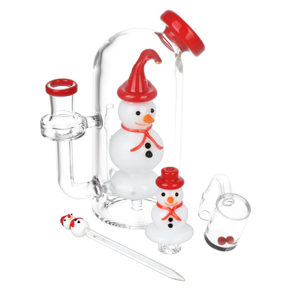 6" Happy Snowman Rig Set w Cap, Dabber, Pearls 14mm F 6" Happy Snowman Rig Set w Cap, Dabber, Pearls 14mm F