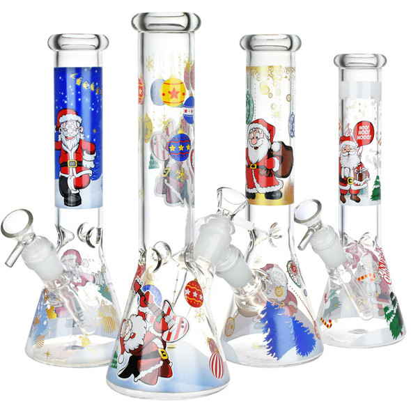 Christmas Crew Glass Beaker Water Pipe - 10" / 14mm F / Designs Vary