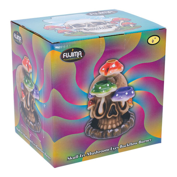 Fujima Tri-Mushroom Skull Backflow Incense Burner | 6"