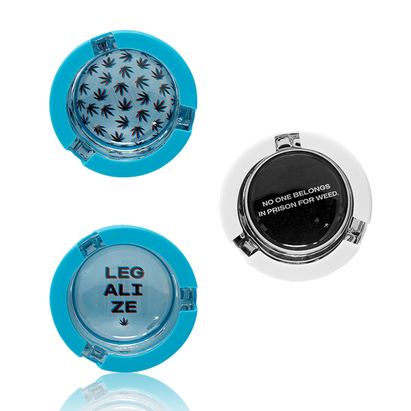 Ugly House 3.3" x 1.4" Glass Ashtray w/ Silicone Cover, Display of 6, 3 Designs 2 of each - Prison