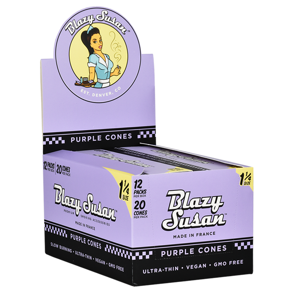Blazy Susan Pre-Rolled Cones Slide Box - 1 1/4 / 20pc / Purple/12PK DISPLAY