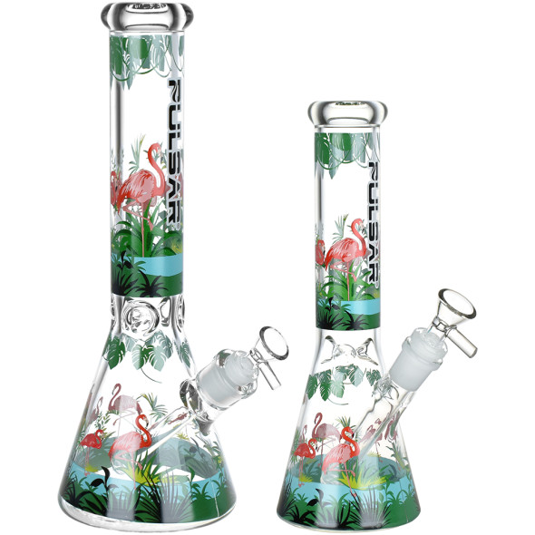Pulsar Chillin' Flamingos Beaker Glass Water Pipe - 14" / 14mm F