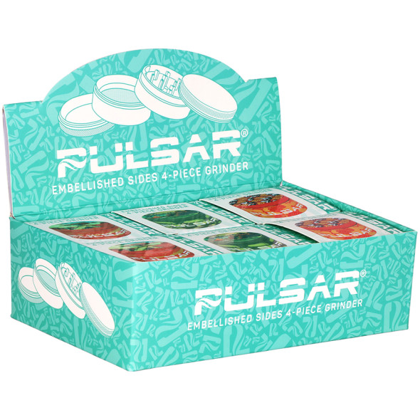Pulsar Design Series Aluminum Grinder V2 - 4pc / 2.5" / Assorted Designs/6CT DISPLAY