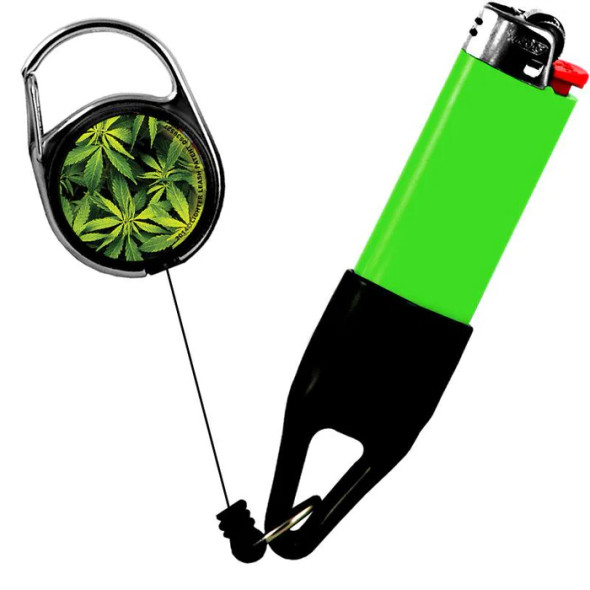 Lighter Line Retractable Lighter Holder w/ Clip - Hemp Leaf Series/30CT JAR