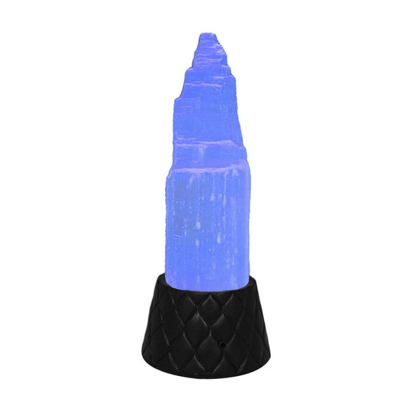 Selenite Crystal w/ Colour Changing LED  Quilted Pattern Base Selenite Crystal w/ Colour Changing LED  Quilted Pattern Base
