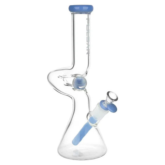 12" Pulsar Kinked Marble Beaker Glass Water Pipe / 14mm F Blue