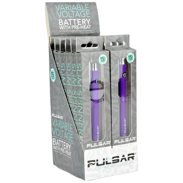 Pulsar Slim Spinner VV Battery - 400mAh/ 12 PC DISPLAY/Purple Pulsar Slim Spinner VV Battery - 400mAh/ 12 PC DISPLAY/Purple