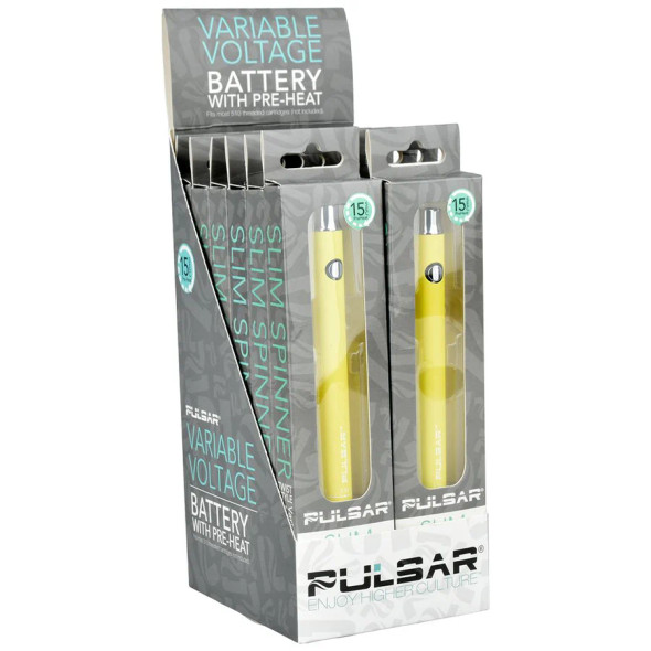 Pulsar Slim Spinner VV Battery - 400mAh/ 12 PC DISPLAY/Yellow Pulsar Slim Spinner VV Battery - 400mAh/ 12 PC DISPLAY/Yellow
