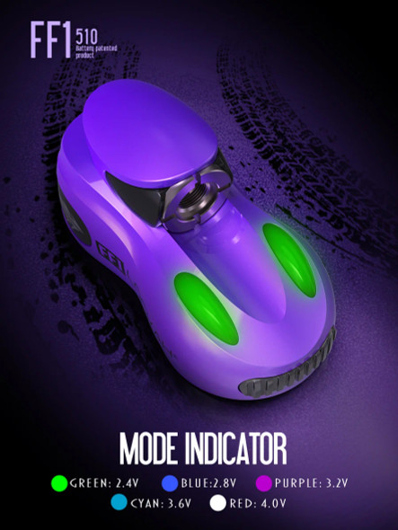 Lookah FF1 Race Car Variable Voltage 510 Vape Battery -500mAh/6CT DISPLAY/Purple