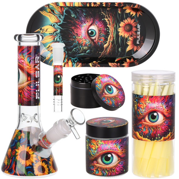 Pulsar Design Series Beaker Water Pipe Smokers Kit - 7.75" / Sunflower of the Mind Pulsar Design Series Beaker Water Pipe Smokers Kit - 7.75" / Sunflower of the Mind