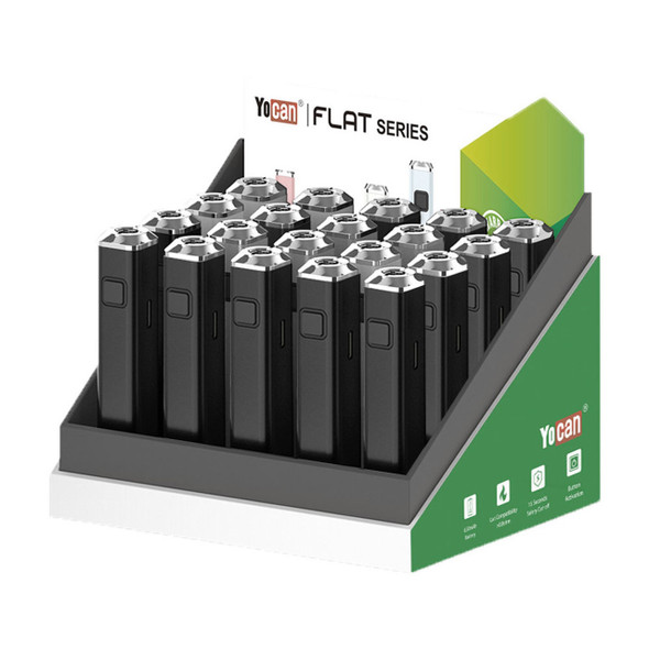 Yocan Flat 650mAh Variable Voltage 510 Battery Black 20ct Display