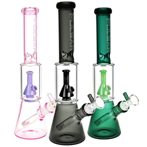 Pulsar Beaker on Beaker Water Pipe - 11.5"/14mm F Colors Vary Pulsar Beaker on Beaker Water Pipe - 11.5"/14mm F Colors Vary