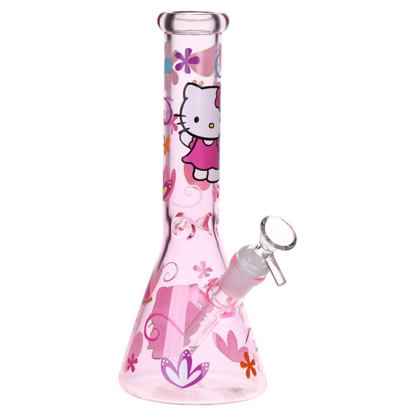 Greetings Feline Glass Beaker Water Pipe - 10" / 14mm F / Pink Designs Vary Greetings Feline Glass Beaker Water Pipe - 10" / 14mm F / Pink Designs Vary