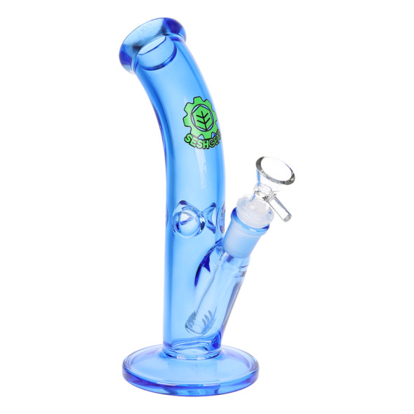 SeshGear Blue Lean Back Bent Tube Colored Glass Water Pipe - 9" / 14mm F