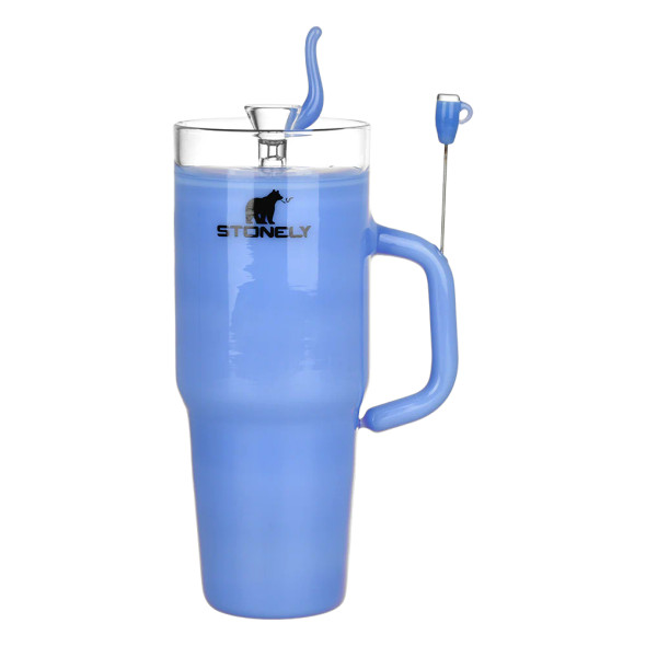 Pulsar Blue Stonely Cup Glass Water Pipe - 8.5" / 14mm F Pulsar Blue Stonely Cup Glass Water Pipe - 8.5" / 14mm F