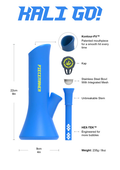 Piece Maker Kali Go! 8.5" Silicone Beaker with Attached Kap Lid Bouldering Blue
