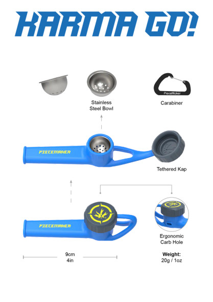 Piece Maker Karma Go! Pipe w/ Carabiner Blue