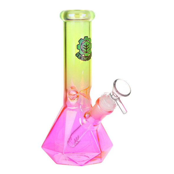 SeshGear Diamond Base Beaker Ombre Glass Water Pipe - 7.75" / 14mm F/Peach