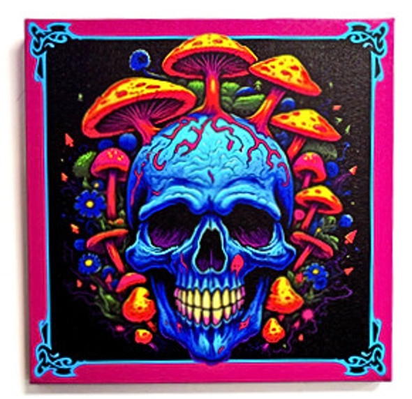 Skull with Mushrooms Canvas Print 10.25" x 10.25" with Wooden Back Skull with Mushrooms Canvas Print 10.25" x 10.25" with Wooden Back