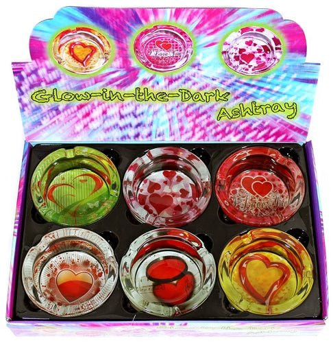 Glow In Dark Heart Design Ashtray 6ct Display