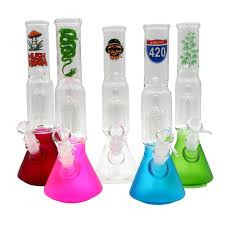 10" Bubble Base w/ Ice Pinch & Fixed Downstem/Bowl combo (pipe has carb/shotgun) - Decals & Colors Vary