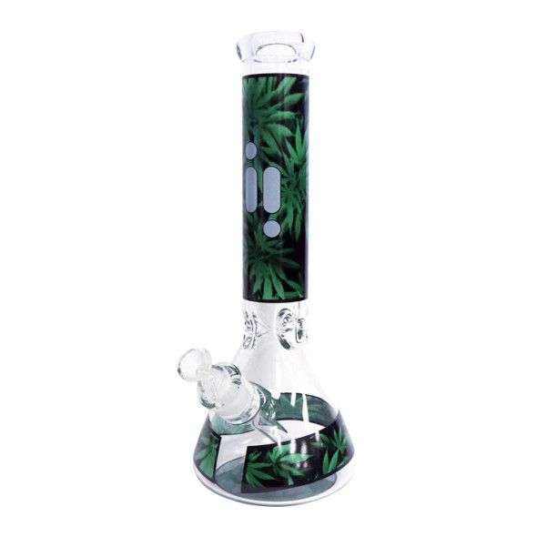 Infyniti 14" Beaker w/ Ice Pinch - Paisley Design - Leaf Print on Black - Orange Or Green Accents