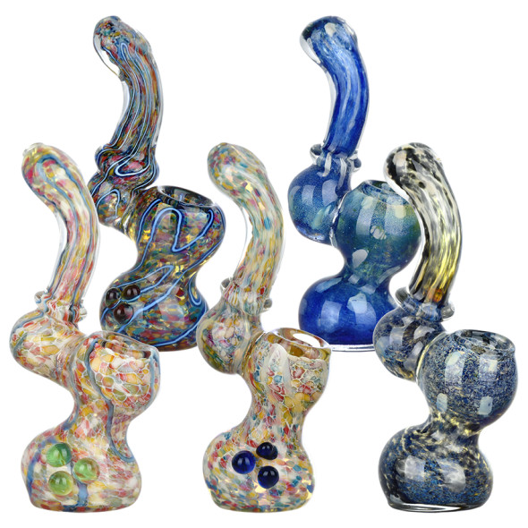 Classic Fritted Assortment Glass Sherlock Bubblers - 4.5" - 5.25" /10CT BUNDLE