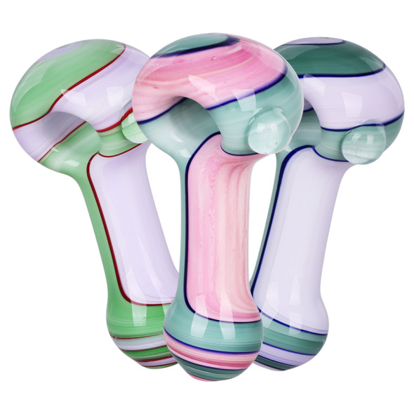 Milky Pastel Ribbons Glass Spoon Pipe - 4" / Assorted Colors/3CT BUNDLE