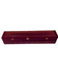 Wooden Coffin Incense Burner for Stick and Cone w/ Storage IBW125