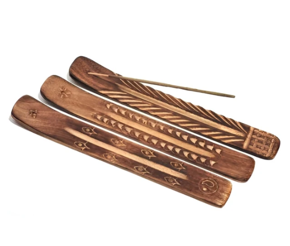 Wooden Incense Burner - 4 each Assorted Engraved Designs  12PC