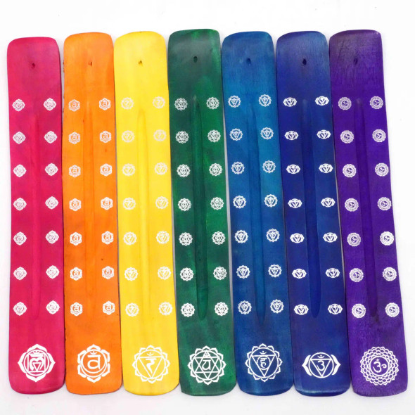 Wooden Incense Burner - Colored Chakra 14PC