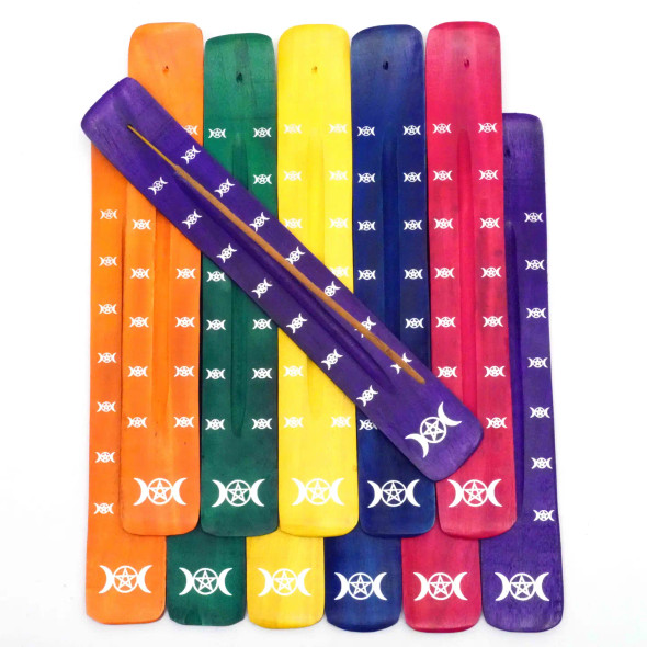 Wooden Incense Burner - Moon Phase Assorted Colors 12PC