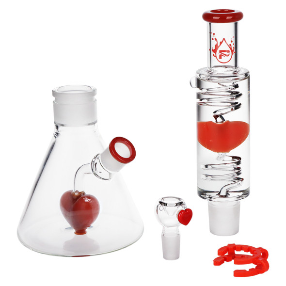 Pulsar Glycerin Love Heart Beat Glass Water Pipe - 13.75" / 14mm F