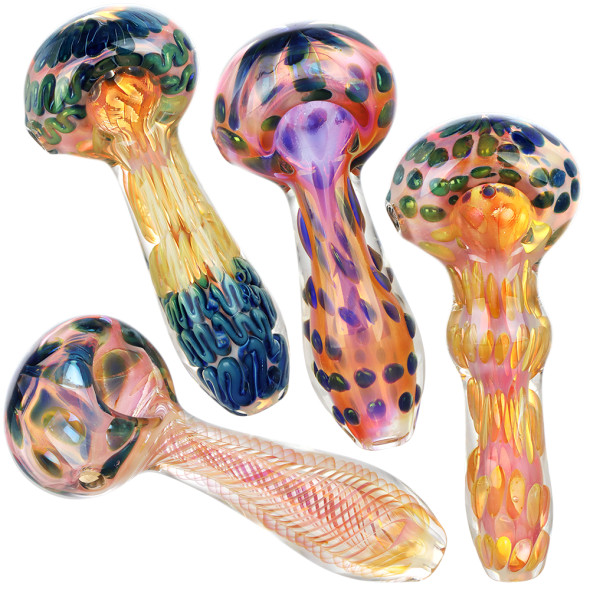 Fumed Whispers Glass Spoon Pipe Assortment- 3.8" / Assorted Styles & Colors/4ct Bundle