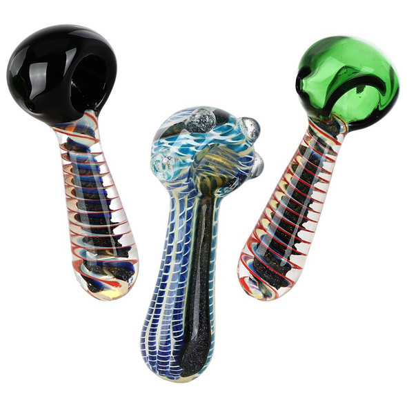 Swirled Out Dichro Glass Spoon Pipe Assortment - 5" / Assorted Styles & Colors/3ct Bundle
