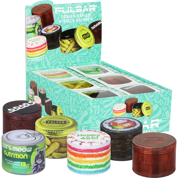 Pulsar Design Series Aluminum Grinder V3 - 4pc / 2.5" / Assorted Designs/6ct Display