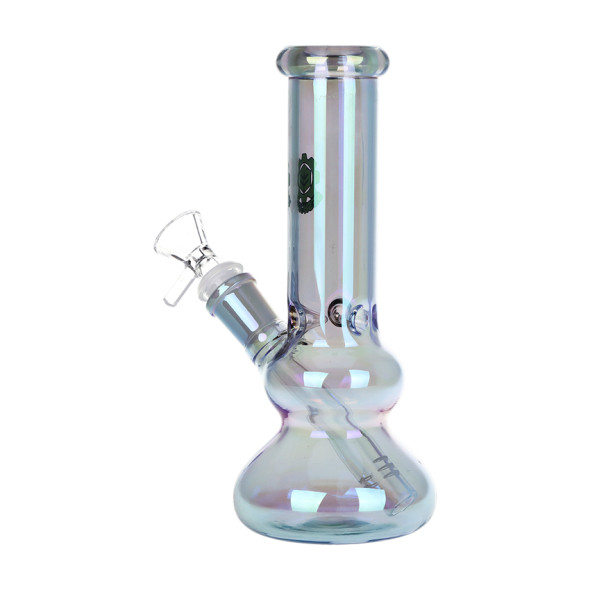 SeshGear Double Bubble Electroplated Glass Water Pipe - 8" / 14mm F / Colors Vary