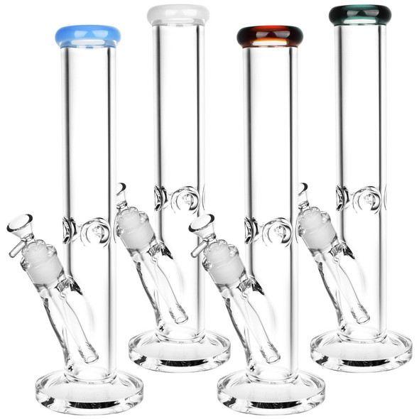 Classic Straight Tube Water Pipe - 7mm Thick - 13.75" - 14mm F - Colors Vary