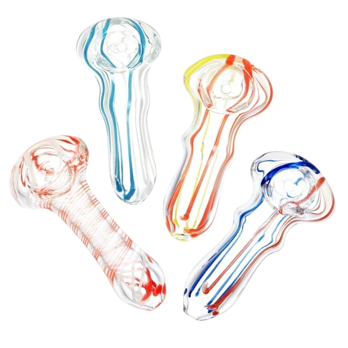 SeshGear Sada Color Striped Clear Glass Hand Pipe - 2.75"/Colors Vary