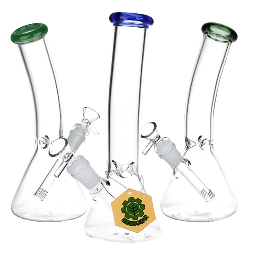 SeshGear Classic Bent Neck Beaker Glass Water Pipe - 9.5" / 14mm F / Colors Vary