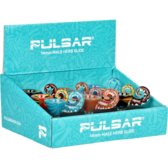 Pulsar Next Level Curved Handle Herb Slide - 14mm M / Assorted Colors/9ct Display