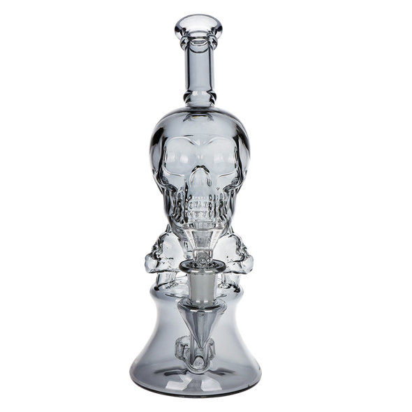 SeshGear Stacked Skulls Electroplated Glass Dab Rig - 9" / Smoke