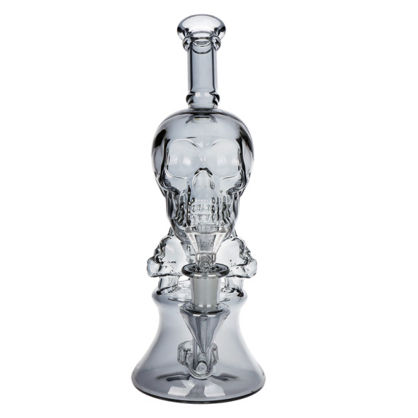 SeshGear Stacked Skulls Electroplated Glass Dab Rig - 9" / Smoke