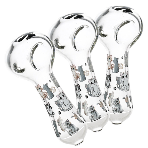 Pulsar Cute Kitties Glass Spoon Pipe - 4.5"/3CT Bundle