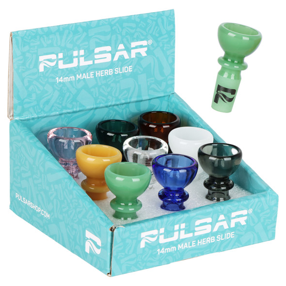 Pulsar Goblet Glass Herb Slide - 14mm M / Assorted Colors/9CT Display