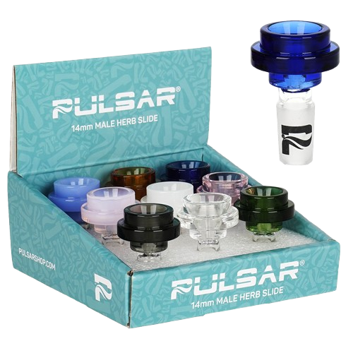Pulsar Cool Ring Glass Herb Slide - 14mm M / Assorted Colors/9CT Display